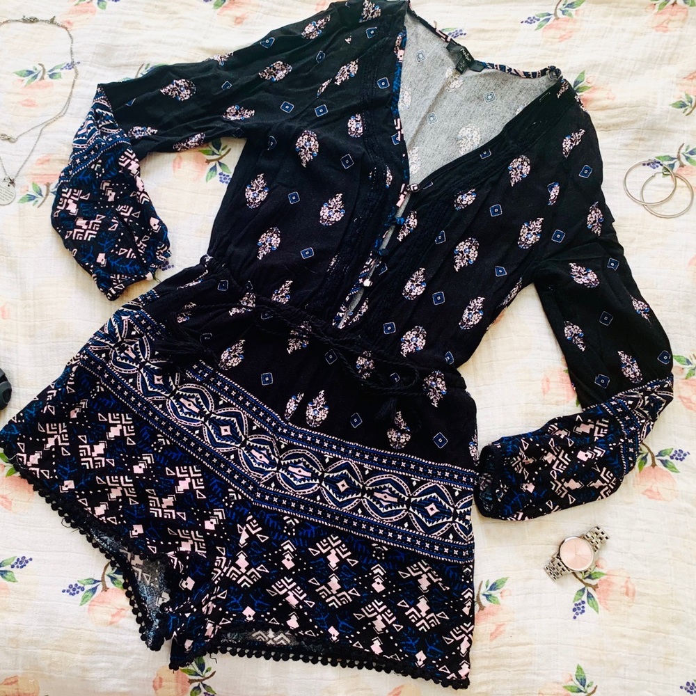 Bohemian Short Romper Black Pink Blue Small Boho S
